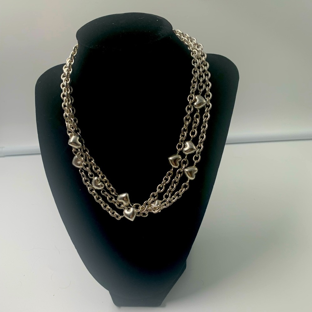Rare Tiffany and Co. 3 strand pop heart 925 sterling silver necklace.